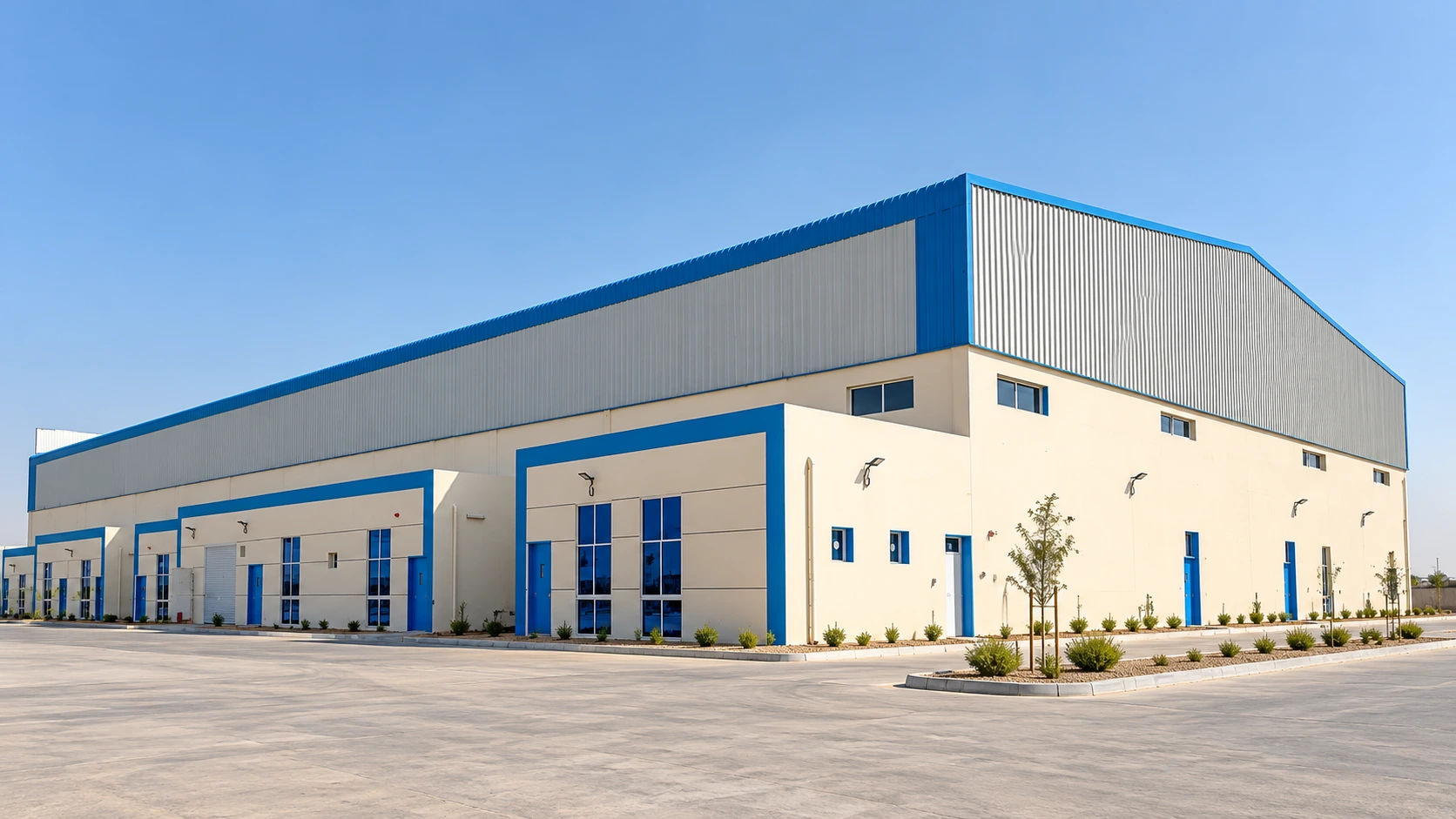 Completed industrial steel building exterior