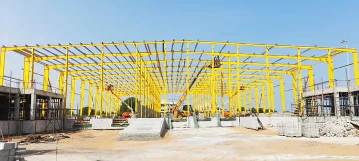 Roof framing in progress at a Roofings Middle East project