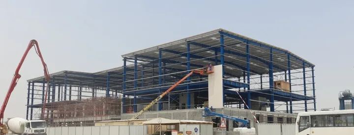 Multi-level steel construction at a Roofings Middle East project